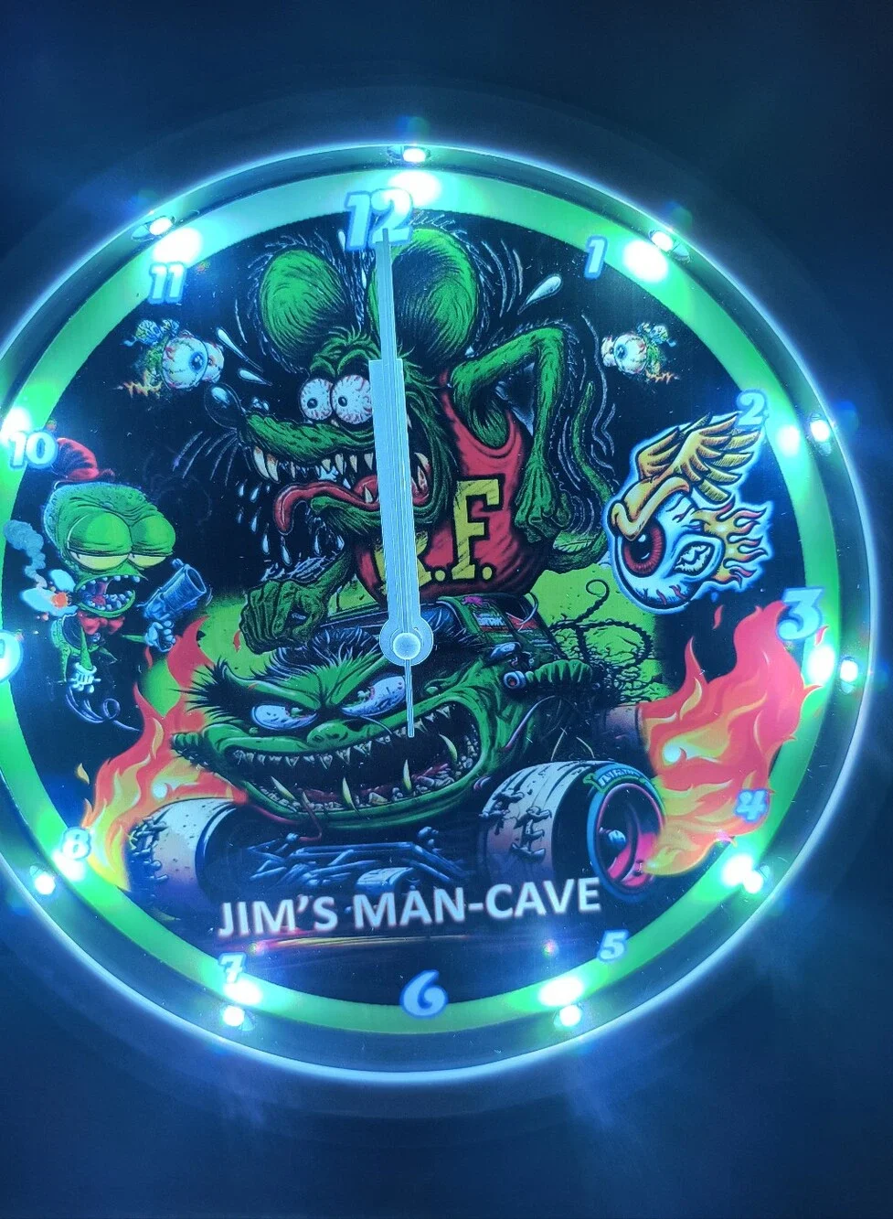 Neon Green Rat Fink Style LED Wall Clock - Jim's Man-Cave